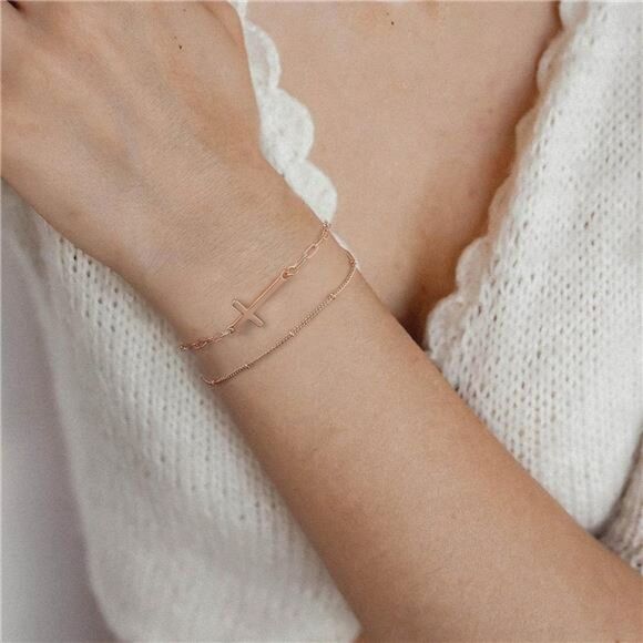 New Layered Bracelet Dainty Bracelet Gift for Women 14K Gold Filled Adjustable - Picture 3 of 5